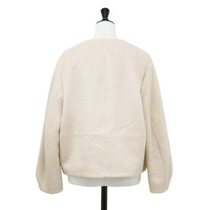 22秋冬 アルパカ ヘリンボーン ショート コート / ジャケット ノーカラー クルーネック シャギー ウール