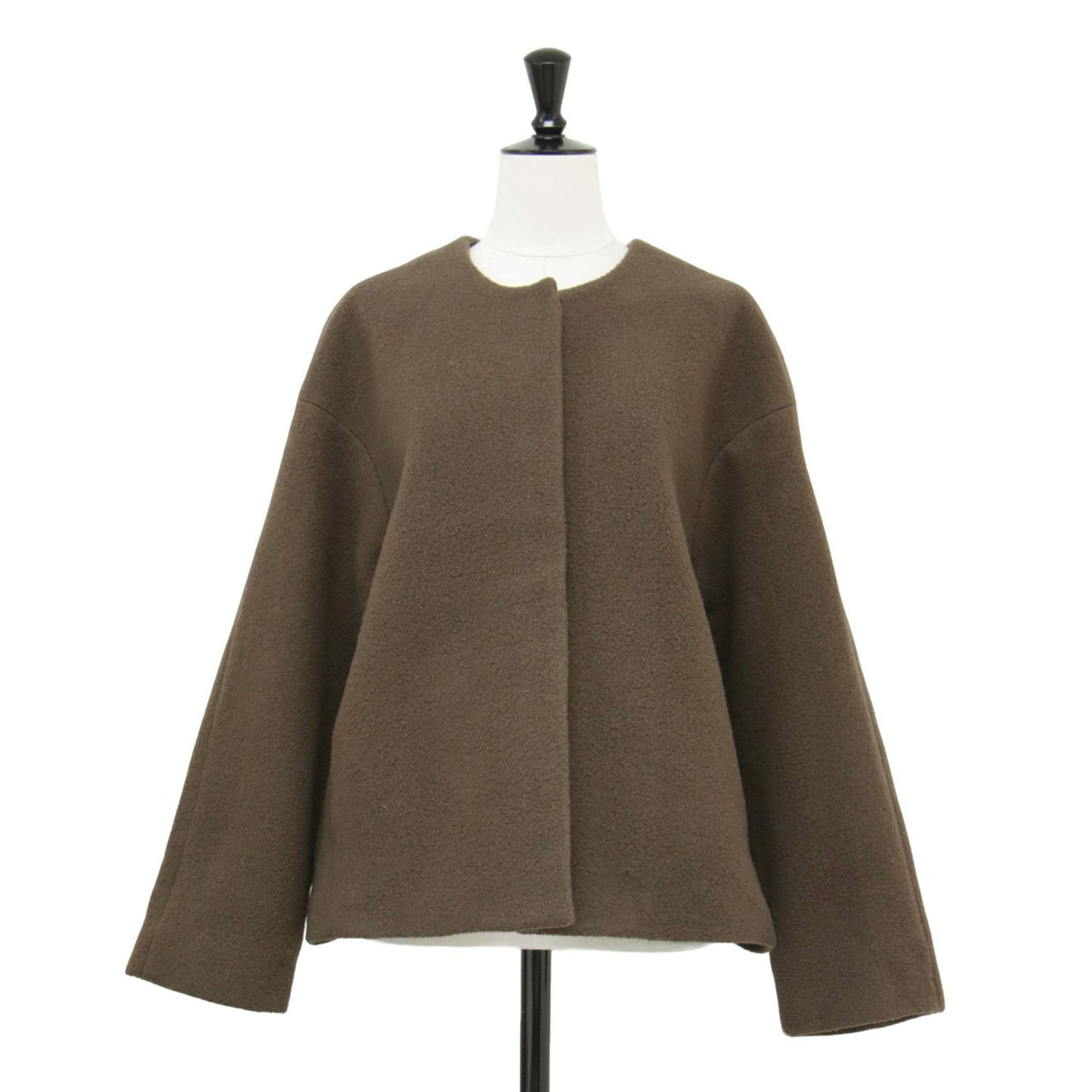22秋冬 シープライク ミドル ノーカラー コート / ジャケット ショート丈 クルーネック ウール