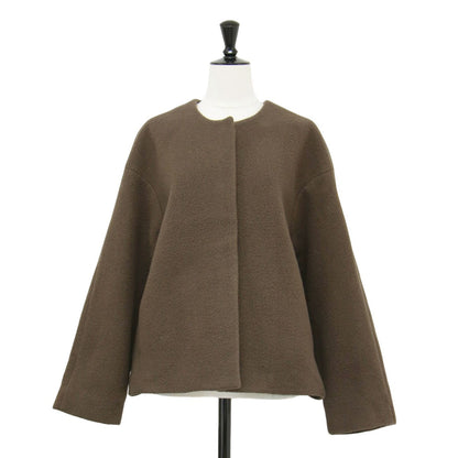 22秋冬 シープライク ミドル ノーカラー コート / ジャケット ショート丈 クルーネック ウール