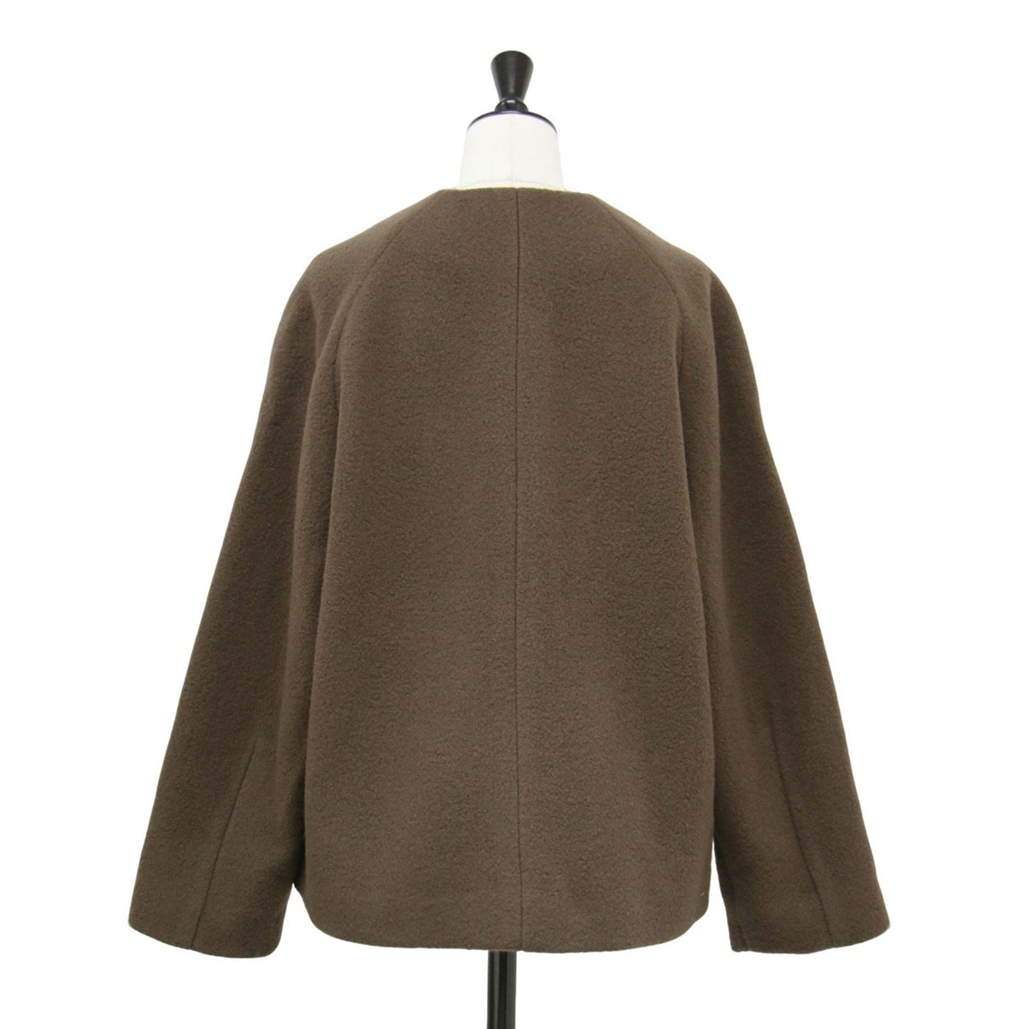 22秋冬 シープライク ミドル ノーカラー コート / ジャケット ショート丈 クルーネック ウール