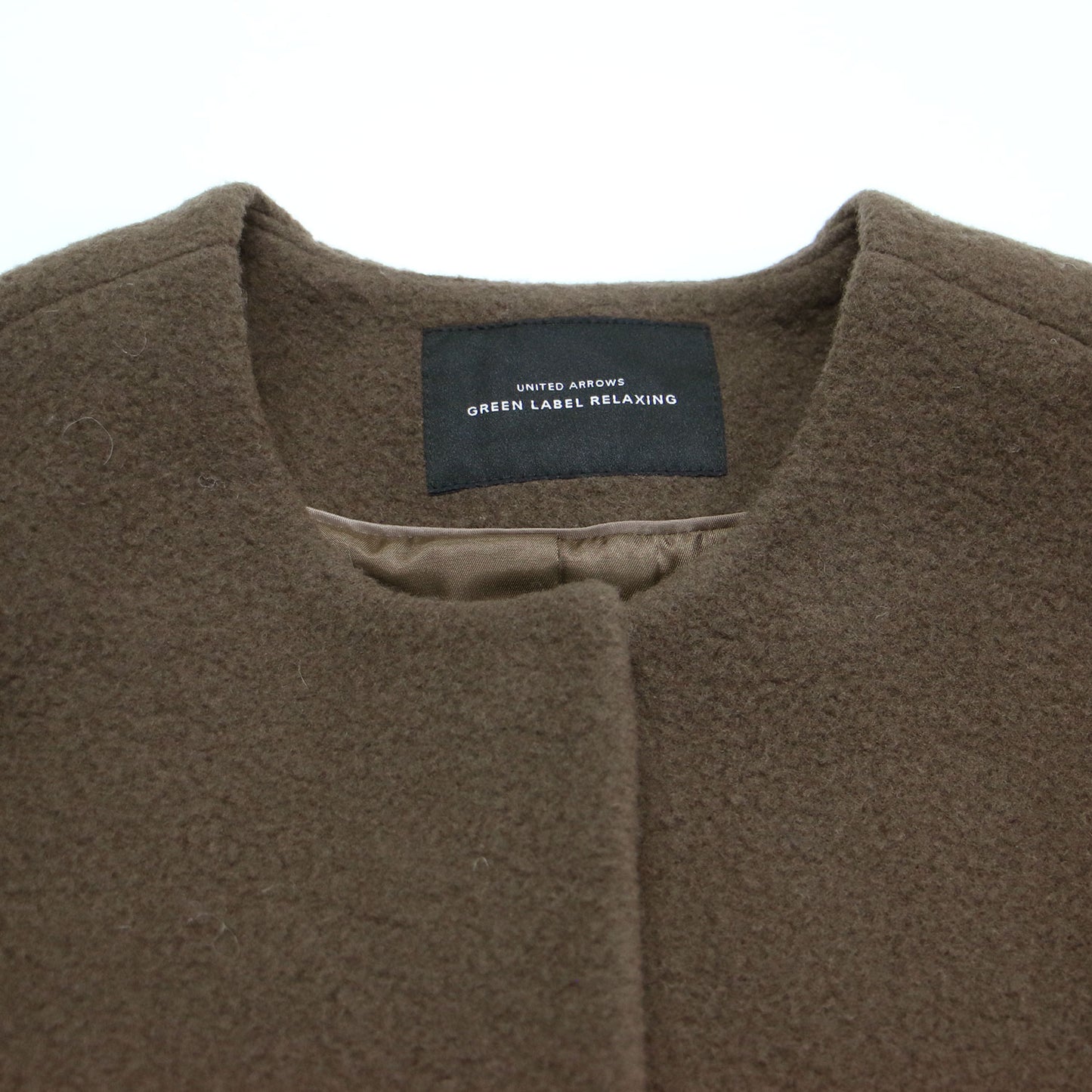 22秋冬 シープライク ミドル ノーカラー コート / ジャケット ショート丈 クルーネック ウール
