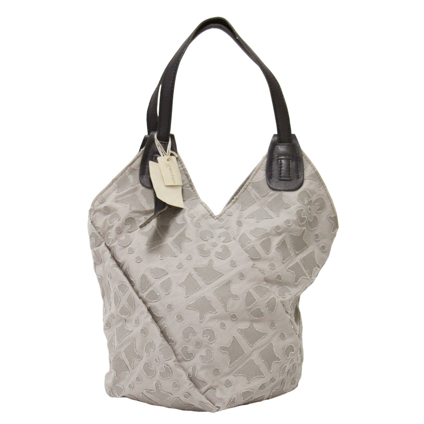 おじゃみ ジャガード ハンドバッグ / トートバッグ 肩掛け 小紋柄 キャンバス 牛革