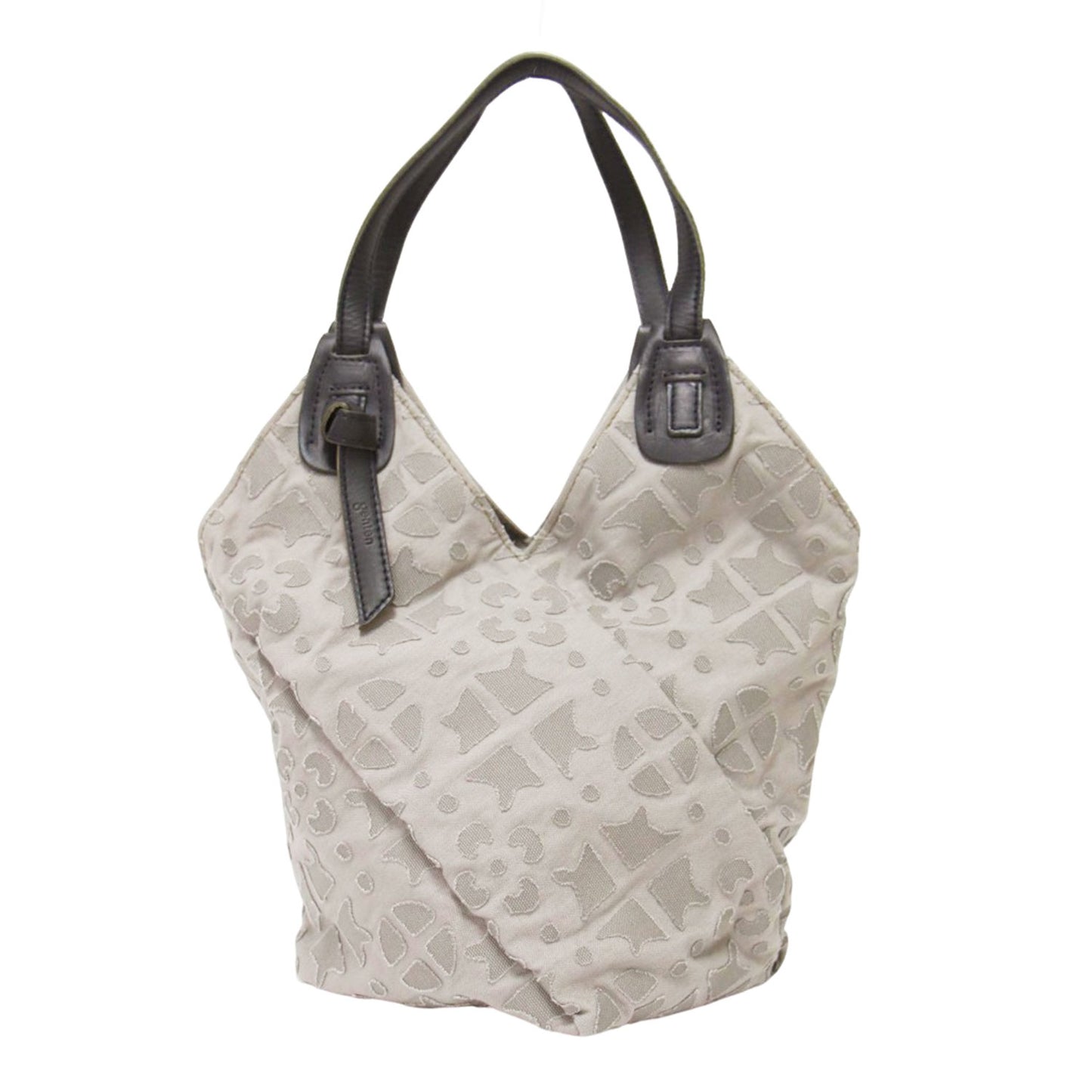 おじゃみ ジャガード ハンドバッグ / トートバッグ 肩掛け 小紋柄 キャンバス 牛革