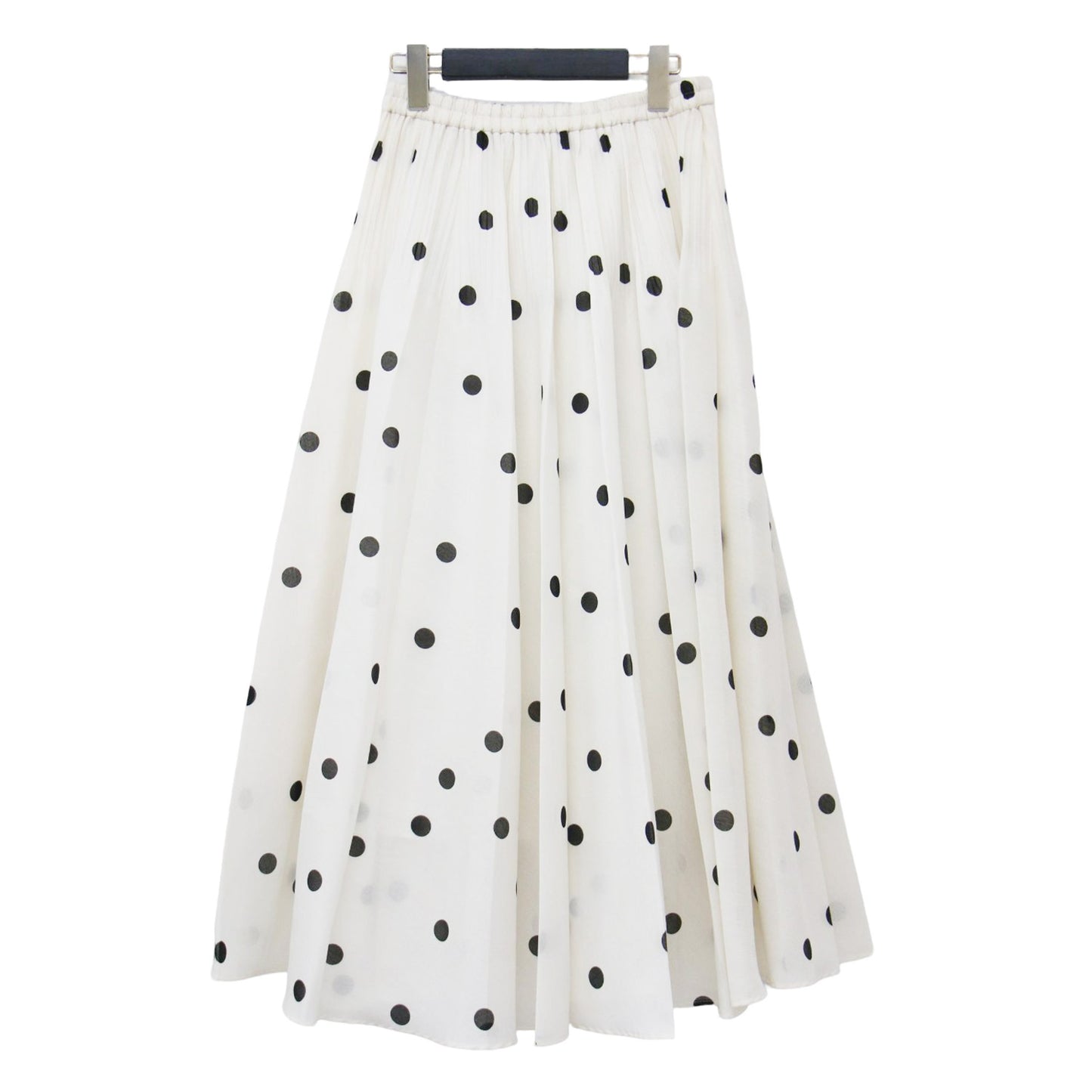 24秋冬 オーガンジー プリント プリーツスカート / ロング丈 ウエストゴム フレア ドット