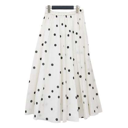 24秋冬 オーガンジー プリント プリーツスカート / ロング丈 ウエストゴム フレア ドット
