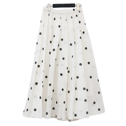 24秋冬 オーガンジー プリント プリーツスカート / ロング丈 ウエストゴム フレア ドット