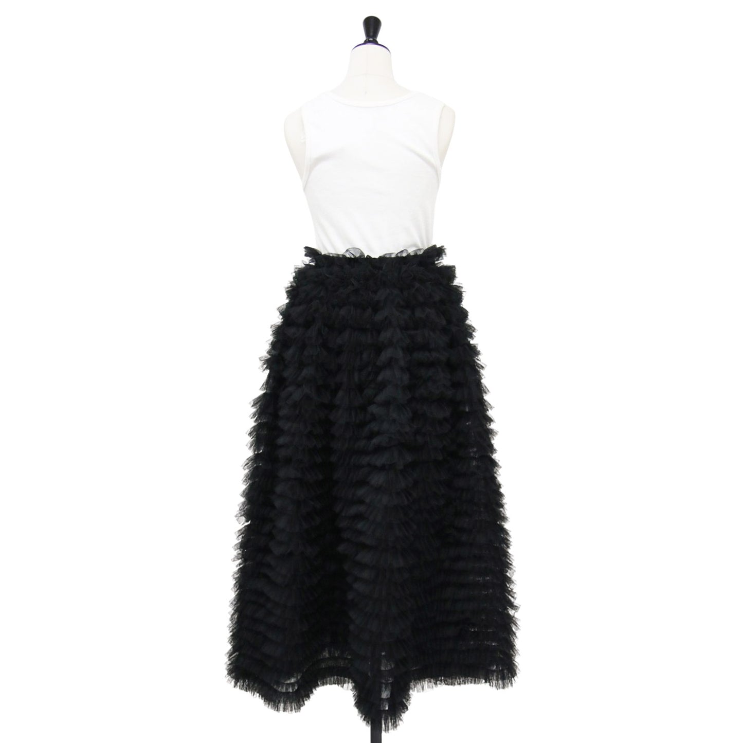 25春夏 カットドッキング フリル チュール ワンピ / ドレス ノースリーブ ロング丈 Uネック