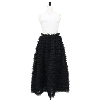 25春夏 カットドッキング フリル チュール ワンピ / ドレス ノースリーブ ロング丈 Uネック