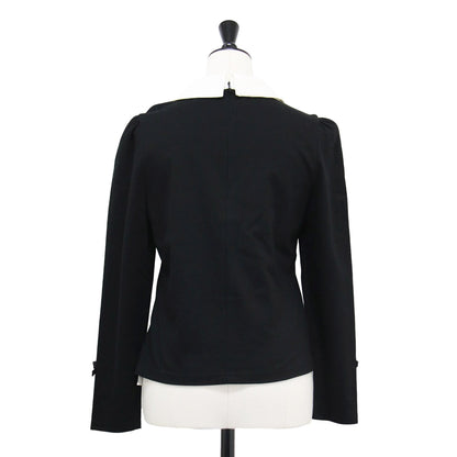 24秋冬 襟付き ロングスリーブ カットソー / プルオーバー パフスリーブ コンパクト リボン パール コットン