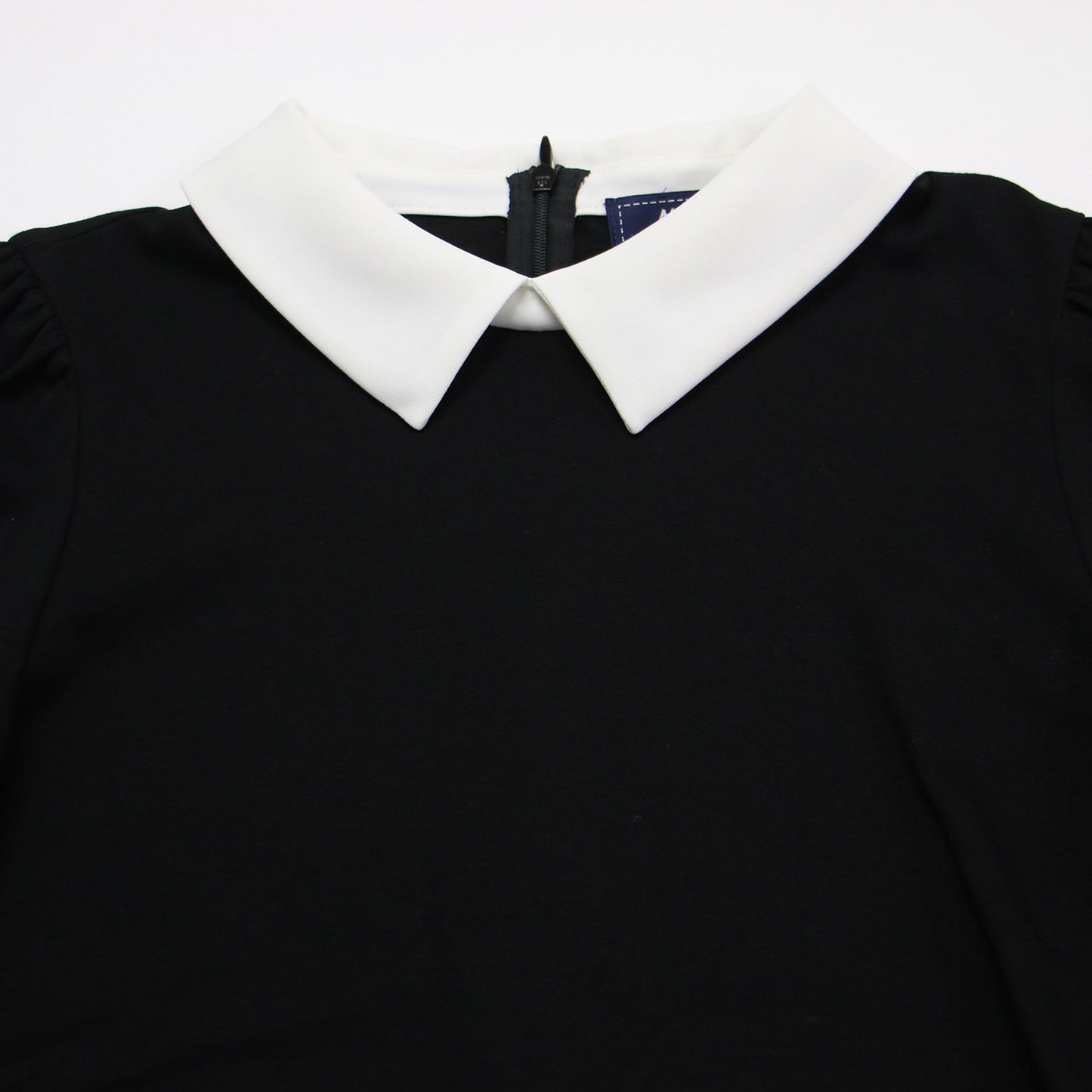 24秋冬 襟付き ロングスリーブ カットソー / プルオーバー パフスリーブ コンパクト リボン パール コットン