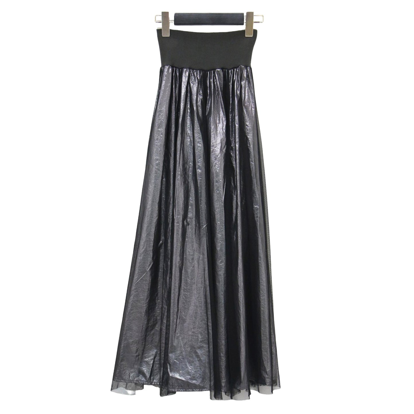 24春夏 シャイニー ラメ チュール オーバースカート / フレアスカート ロング丈 ハイウエスト メタリック ウエストゴム