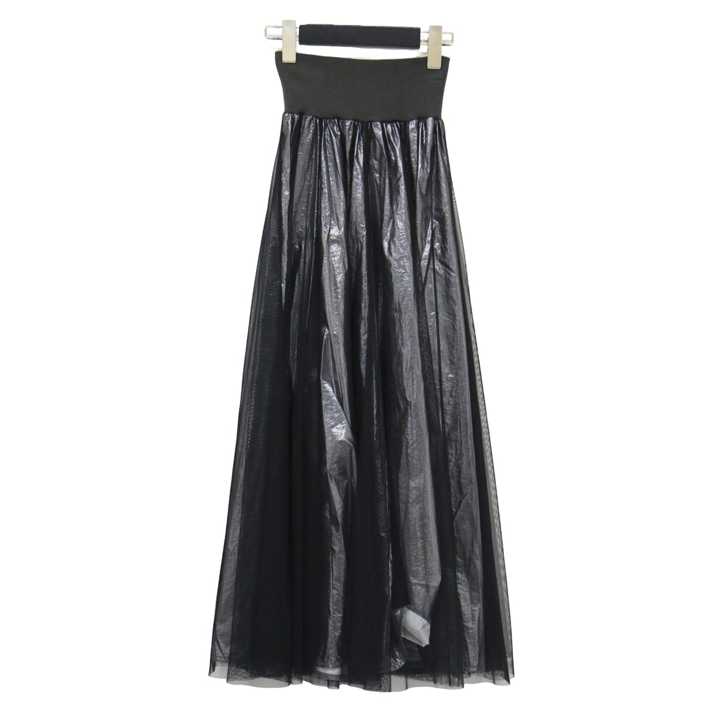 24春夏 シャイニー ラメ チュール オーバースカート / フレアスカート ロング丈 ハイウエスト メタリック ウエストゴム