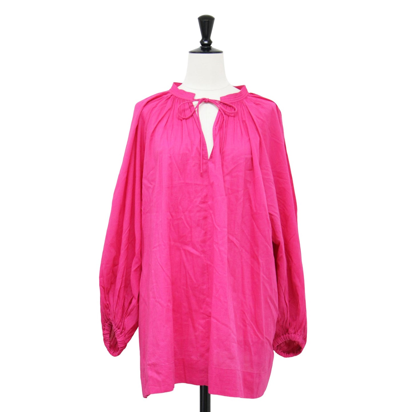 24春夏 ボリュームスリーブ チュニック ブラウス / プルオーバー 長袖 ギャザー リボン ステッチ