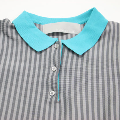 24秋冬 ストライプ Aライン ワンピース / ミディ丈 半袖 パフスリーブ ニット