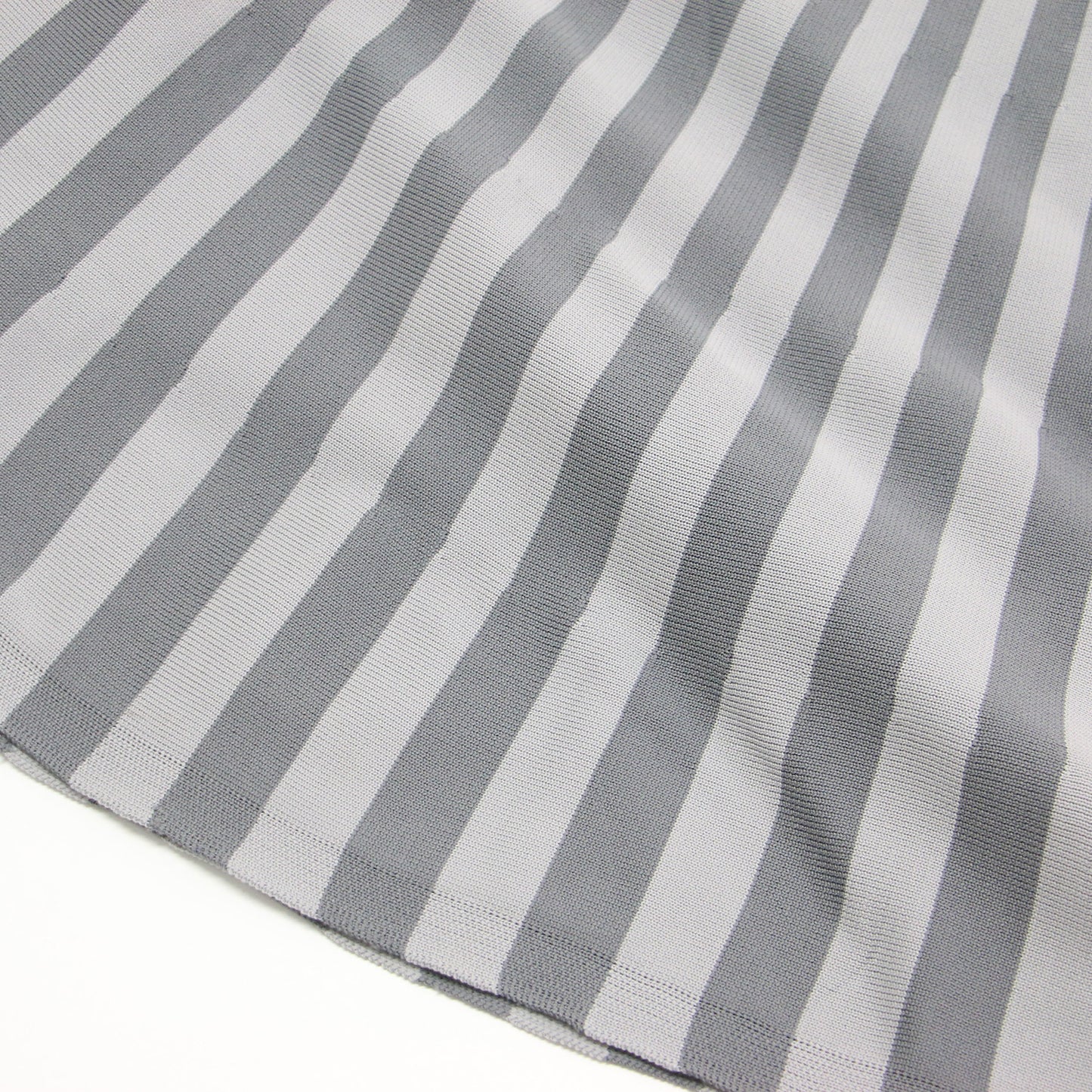 24秋冬 ストライプ Aライン ワンピース / ミディ丈 半袖 パフスリーブ ニット