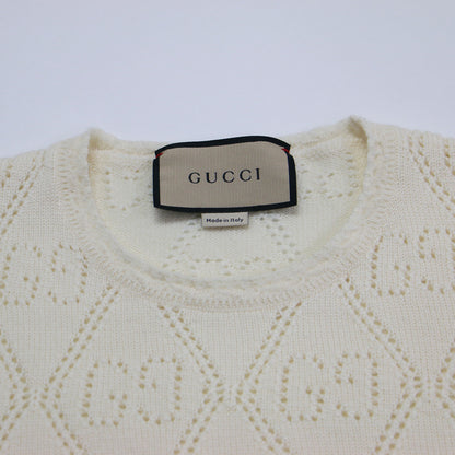GG 透かし編み 半袖 ニット / セーター プルオーバー クルーネック リブ ウール