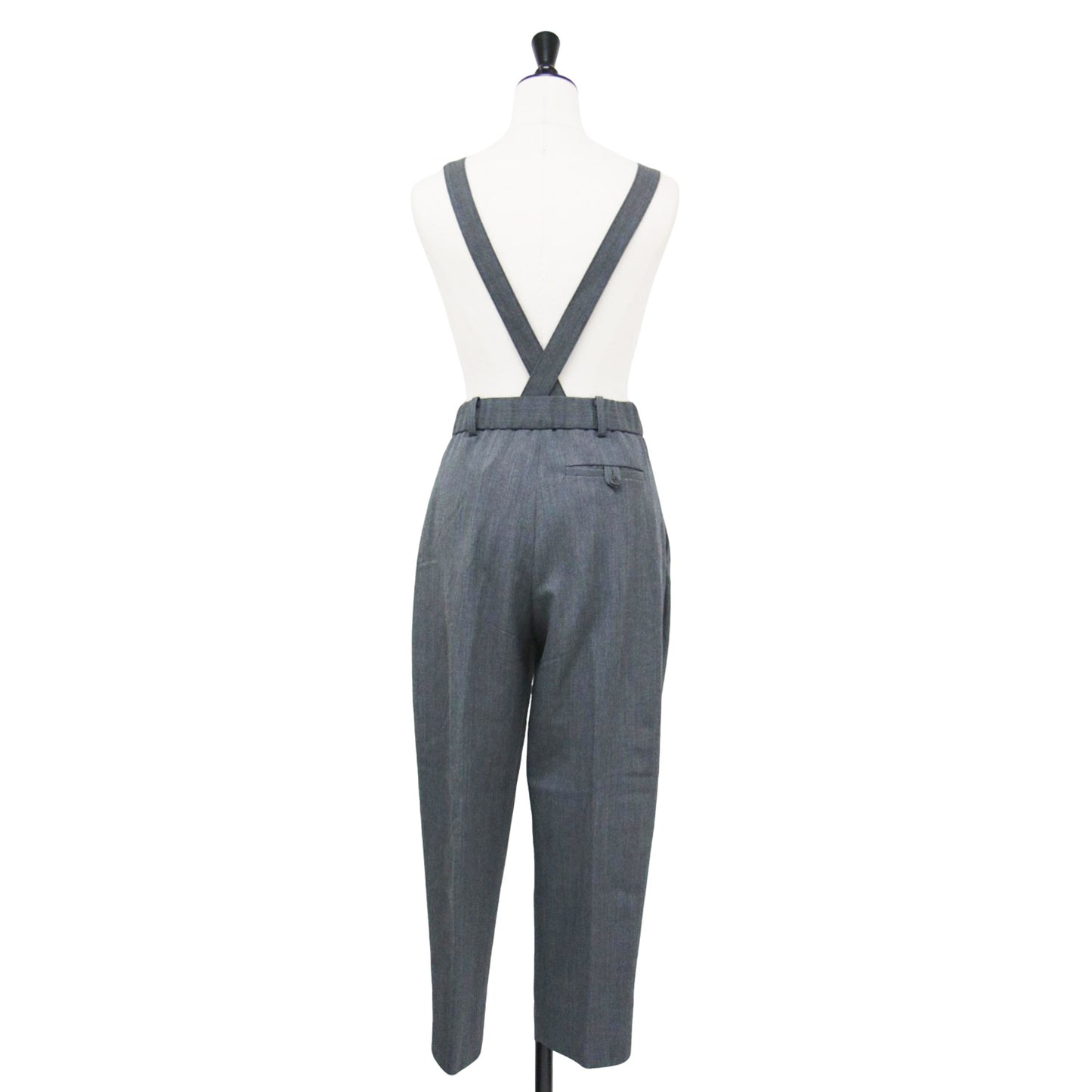 サスペンダー付 クロップド テーパードパンツ / サロペット センタープレス ハイウエスト ウール