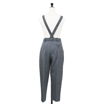 サスペンダー付 クロップド テーパードパンツ / サロペット センタープレス ハイウエスト ウール