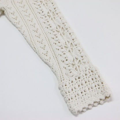 レースニット プルオーバー / カットソー スタンドカラー 長袖 ラグラン ボタンダウン パールボタン コットン