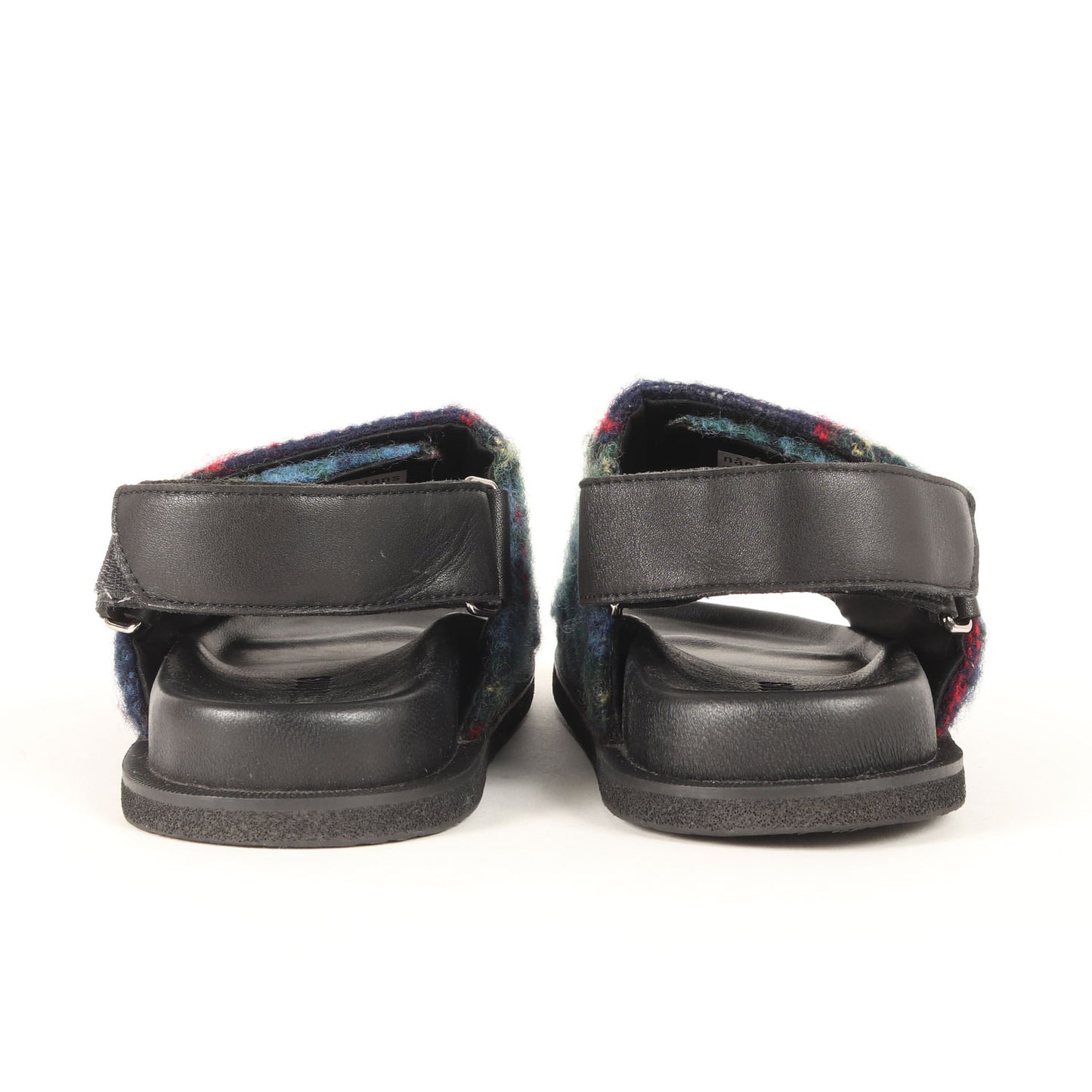 ウール チェック フラットサンダル / WIDE easy Sandal オープントゥ ベルクロ 牛革