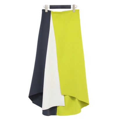 バイカラー アシンメトリー スカート / ロング丈 ウエストゴム フレア ストレッチ