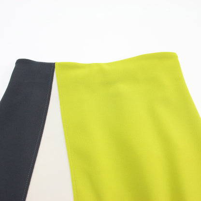 バイカラー アシンメトリー スカート / ロング丈 ウエストゴム フレア ストレッチ