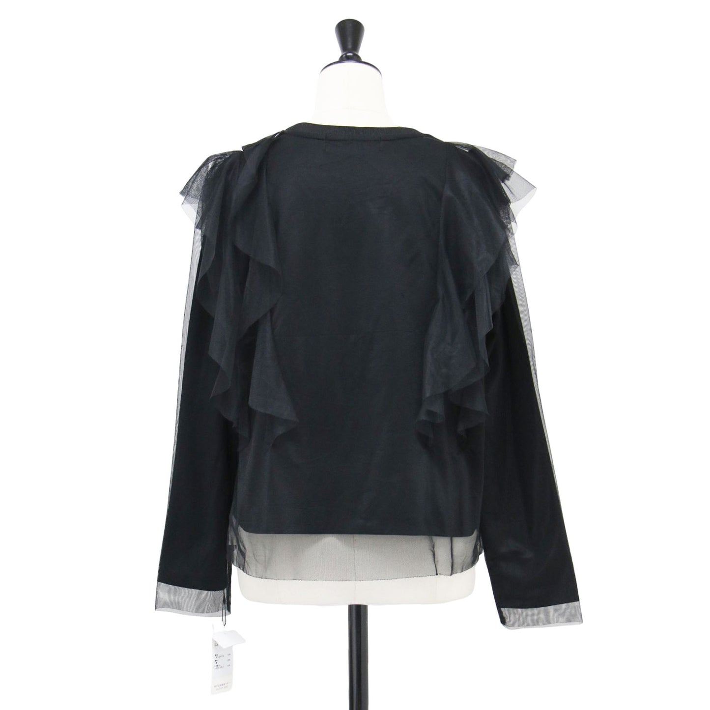 シアー チュール フリル ブラウス カットソー / 長袖 クルーネック リブ