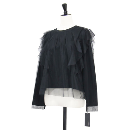 シアー チュール フリル ブラウス カットソー / 長袖 クルーネック リブ