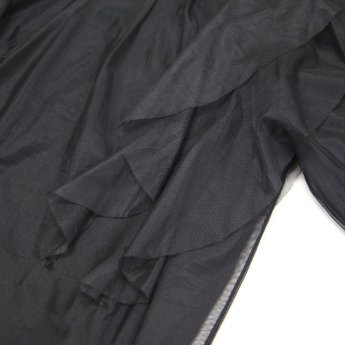 シアー チュール フリル ブラウス カットソー / 長袖 クルーネック リブ