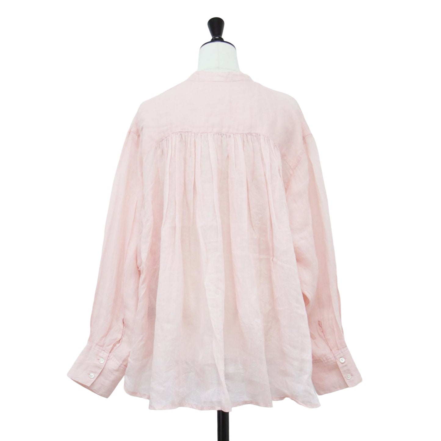 23春夏 ラミー ギャザー シャツ / ブラウス 長袖 ノーカラー ワイド タック シアー リネン