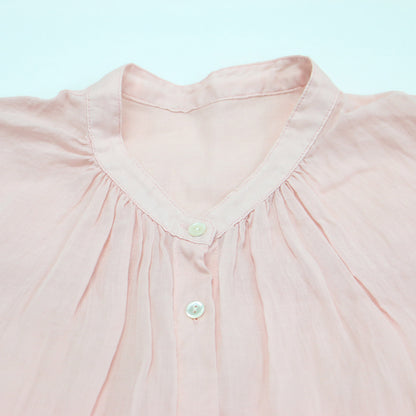 23春夏 ラミー ギャザー シャツ / ブラウス 長袖 ノーカラー ワイド タック シアー リネン