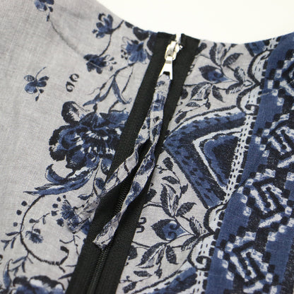 24春夏 フラワープリント リネン ワンピース / 7分袖 クルーネック ロング丈 ワイド 総柄