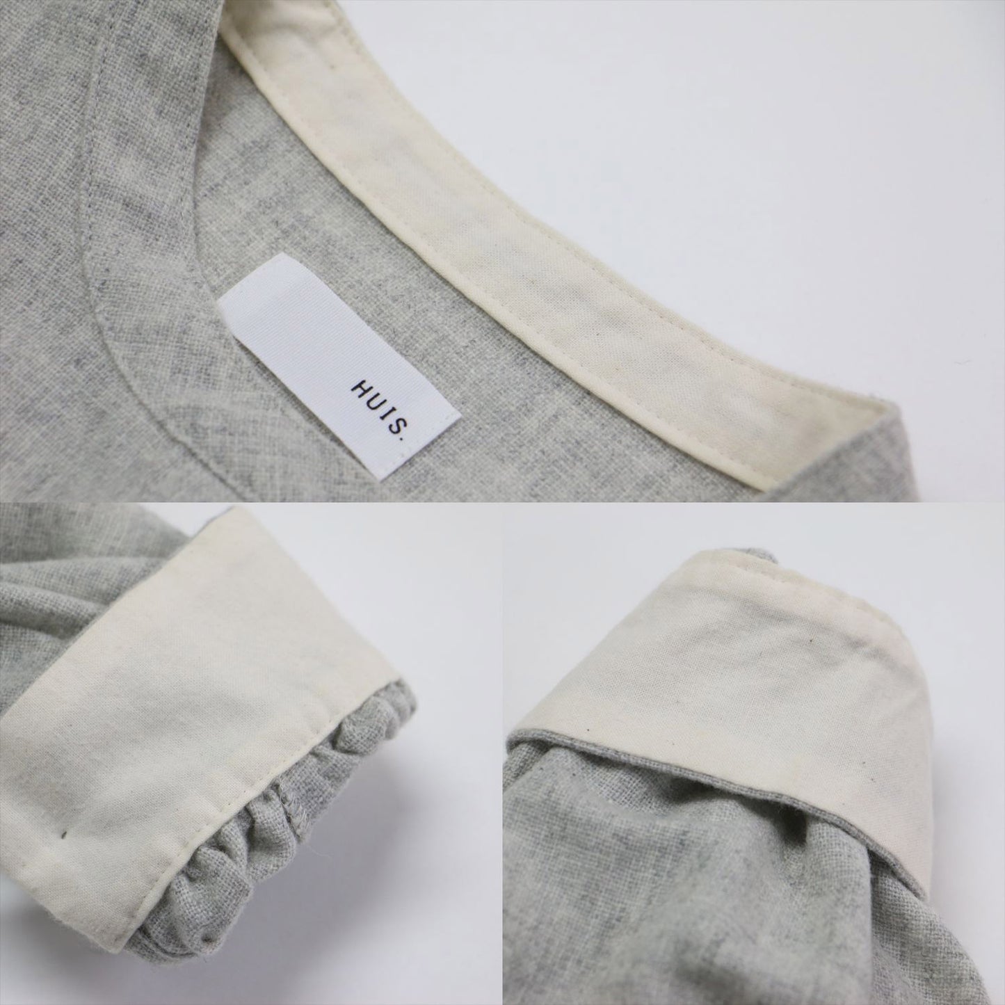 × 尾州 23秋冬 ウールトロ バルーンスリーブ ワンピース / シャツ 長袖 ノーカラー ロング丈 オーバーサイズ ロゴ 刺繍