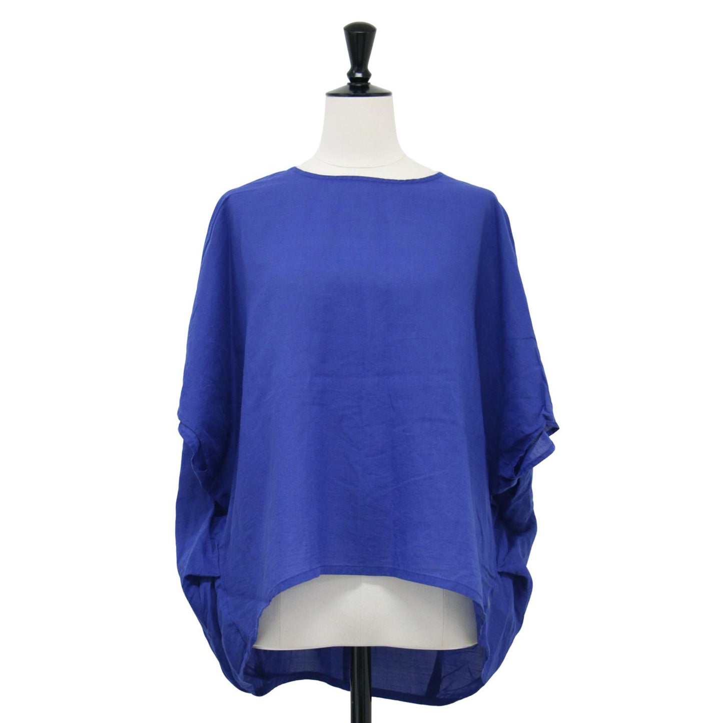 極細コットン ラミー コクーン プルオーバ / ブラウス 半袖 クルーネック ドルマン ワイド ロゴ 刺繍