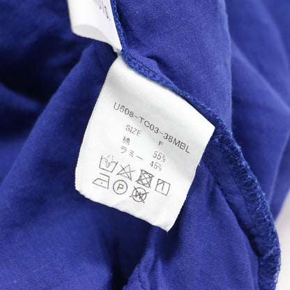 極細コットン ラミー コクーン プルオーバ / ブラウス 半袖 クルーネック ドルマン ワイド ロゴ 刺繍