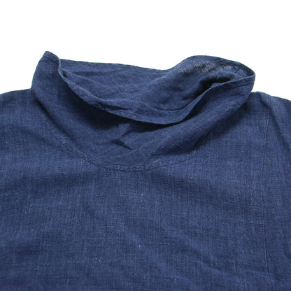22春夏 コットン リネン 藍染 ワイド ワンピース / プルオーバー 半袖 ドルマン ミモレ丈 Aライン