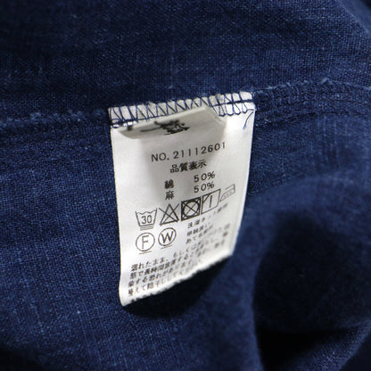 22春夏 コットン リネン 藍染 ワイド ワンピース / プルオーバー 半袖 ドルマン ミモレ丈 Aライン