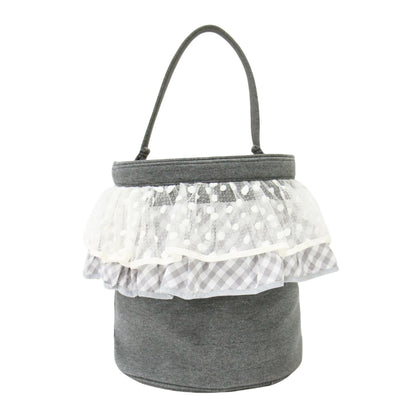 ピクニック フロッキー ドット ギンガムチェック バケツバッグ / picnic ハンドバッグ チュール フリル スウェット地