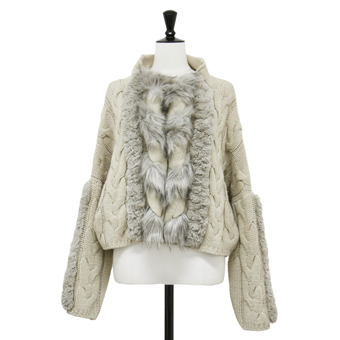 VINTAGE ファー クロップド ケーブルニット / BRAID FUR KNIT プルオーバー 長袖 ハイネック ドロップショルダー ウール