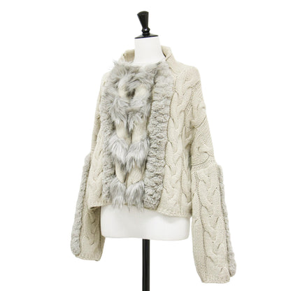VINTAGE ファー クロップド ケーブルニット / BRAID FUR KNIT プルオーバー 長袖 ハイネック ドロップショルダー ウール