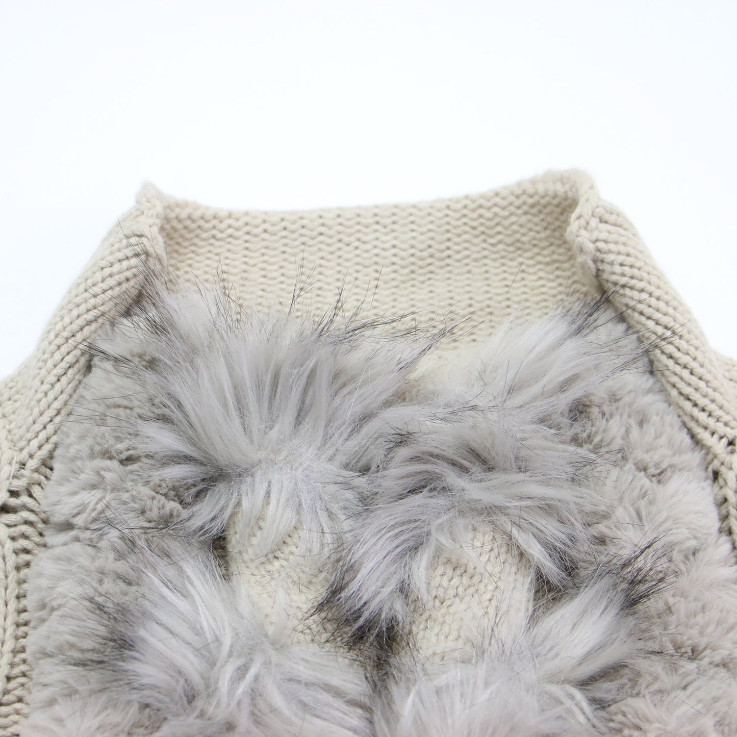 VINTAGE ファー クロップド ケーブルニット / BRAID FUR KNIT プルオーバー 長袖 ハイネック ドロップショルダー ウール