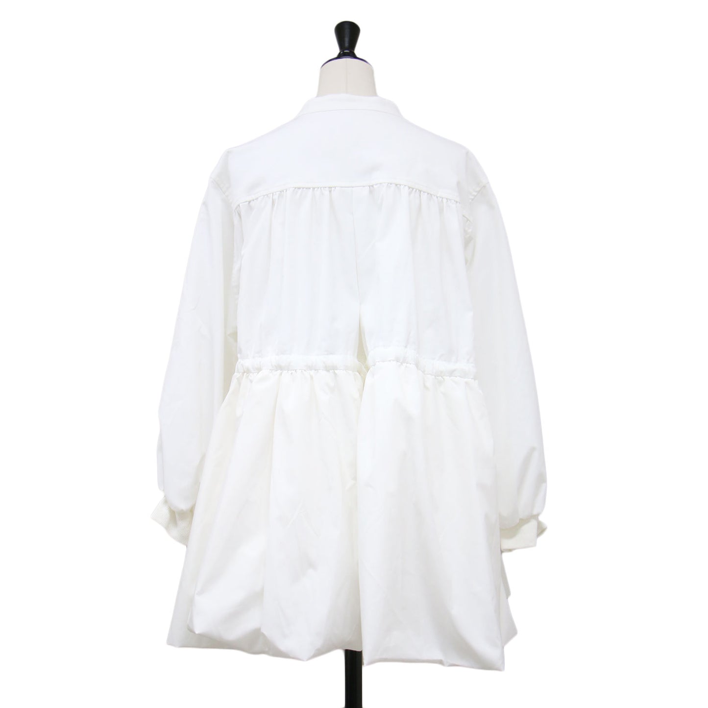 22秋冬 ノーカラー バルーン シャツブラウス / docking balloon shirt tunic チュニック 長袖 フレア タック ギャザー