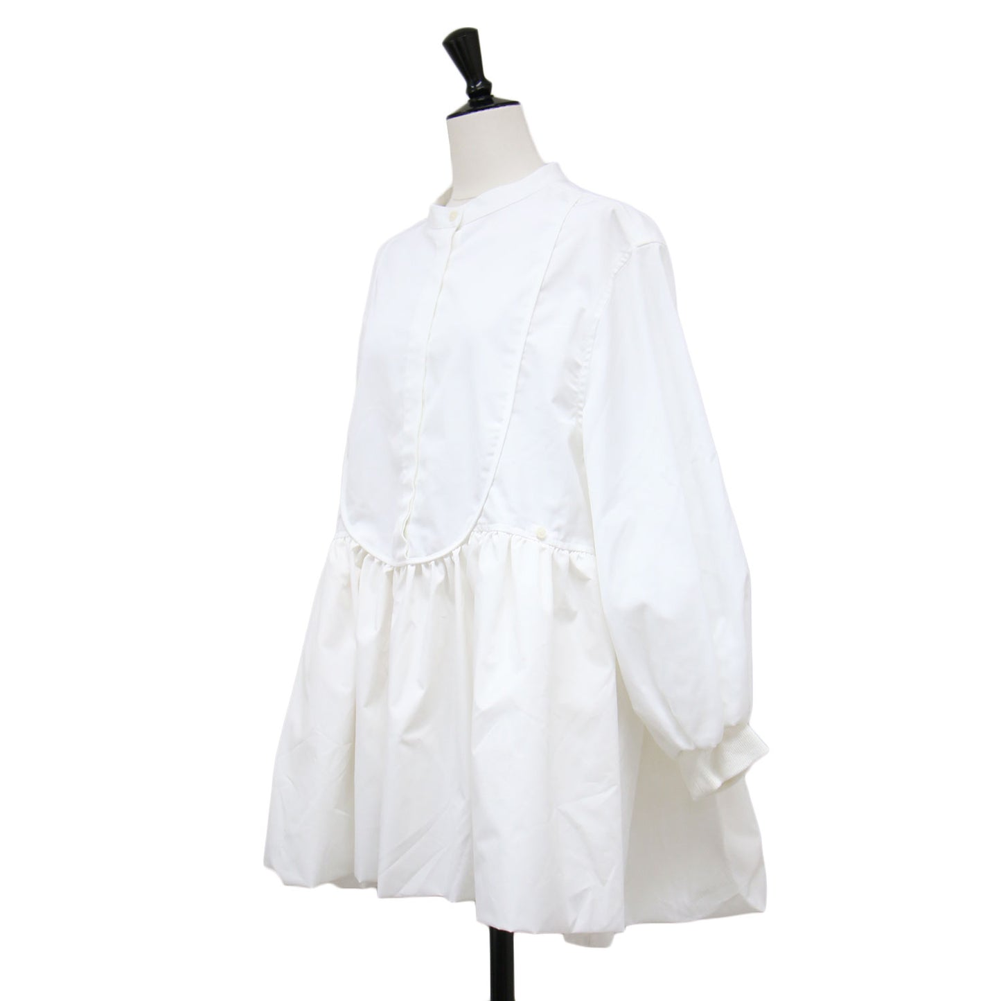 22秋冬 ノーカラー バルーン シャツブラウス / docking balloon shirt tunic チュニック 長袖 フレア タック ギャザー