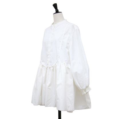 22秋冬 ノーカラー バルーン シャツブラウス / docking balloon shirt tunic チュニック 長袖 フレア タック ギャザー