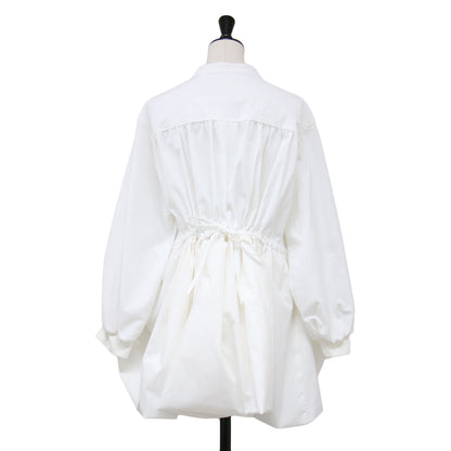 22秋冬 ノーカラー バルーン シャツブラウス / docking balloon shirt tunic チュニック 長袖 フレア タック ギャザー