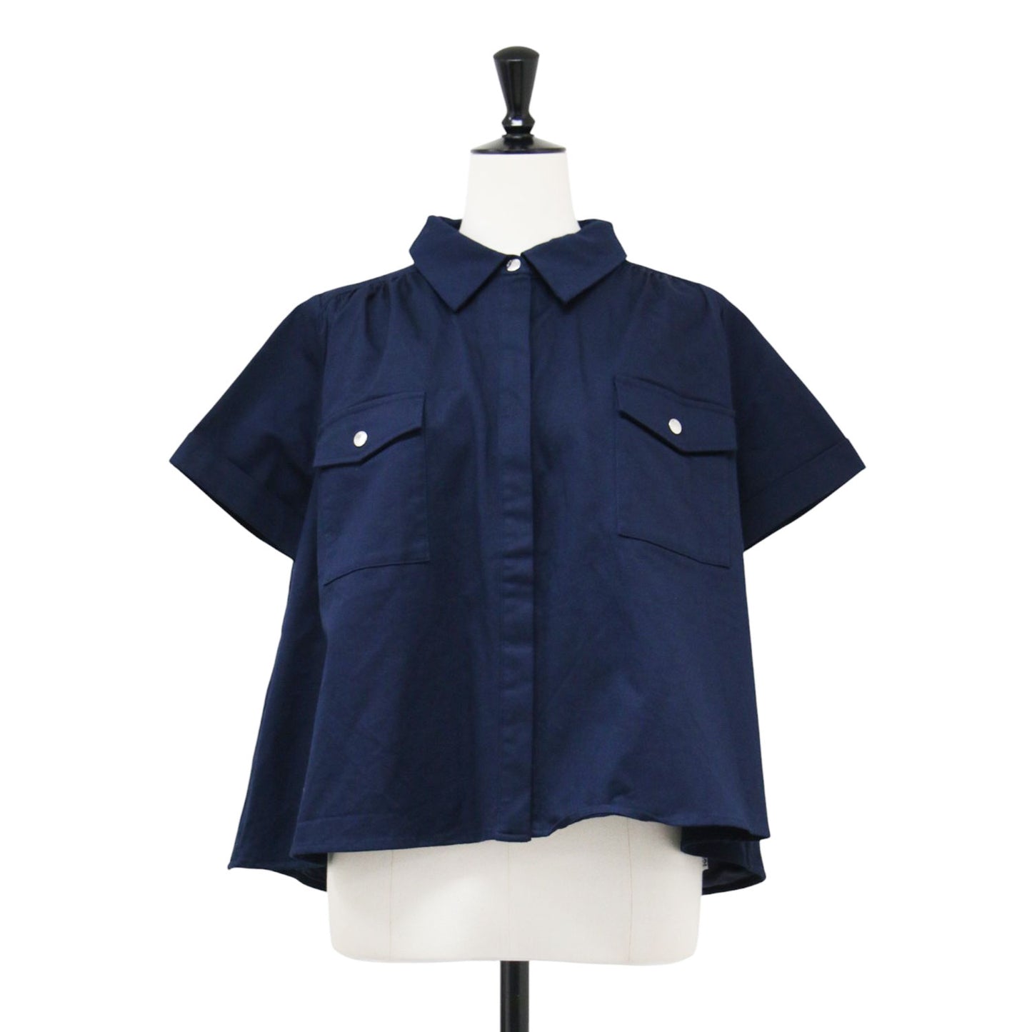サファリ キルティング ワークシャツ / safari quilting work shirt プルオーバー フレア 半袖 切替え 花柄 凹凸 ステッチ スナップボタン 比翼仕立て 中綿 コットン