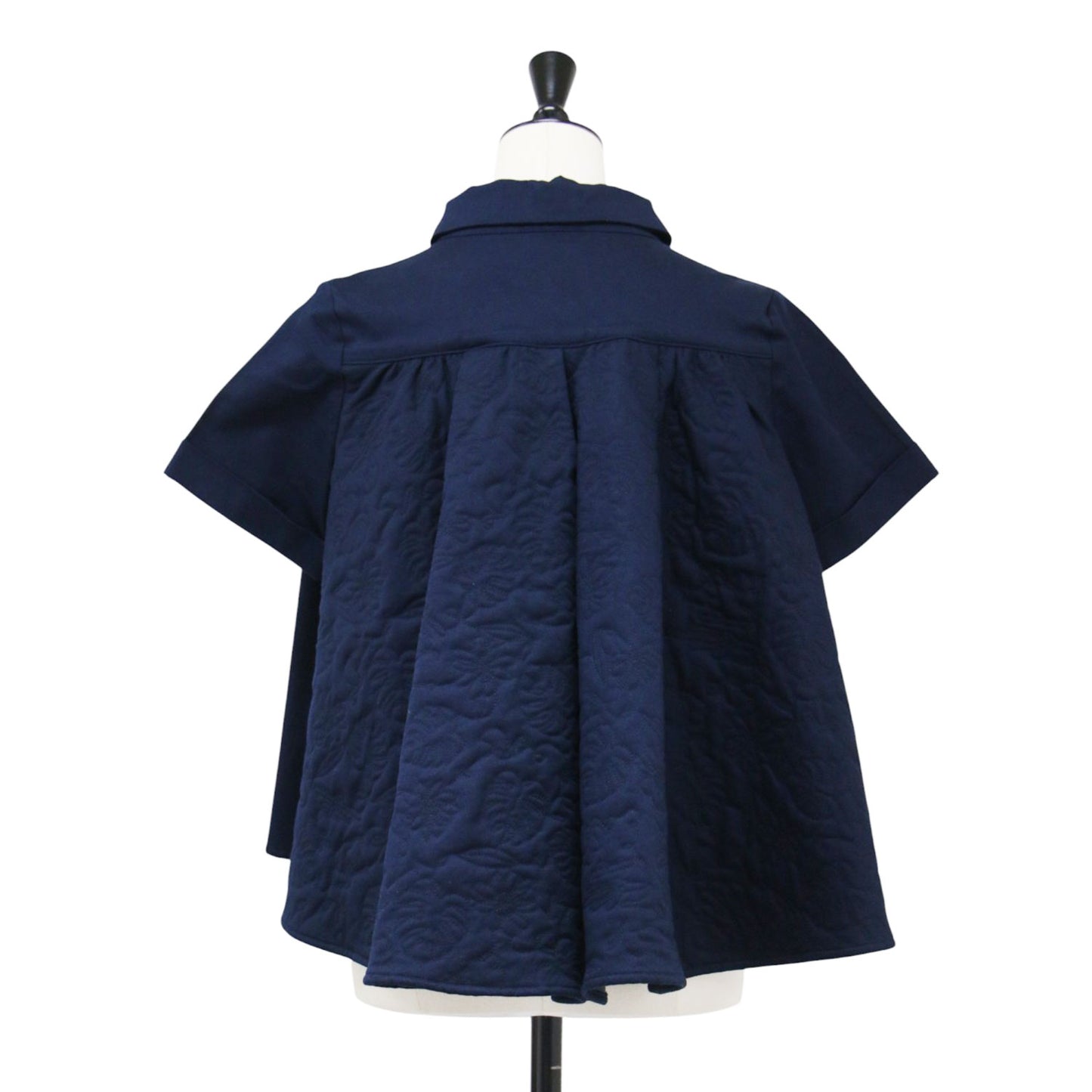 サファリ キルティング ワークシャツ / safari quilting work shirt プルオーバー フレア 半袖 切替え 花柄 凹凸 ステッチ スナップボタン 比翼仕立て 中綿 コットン