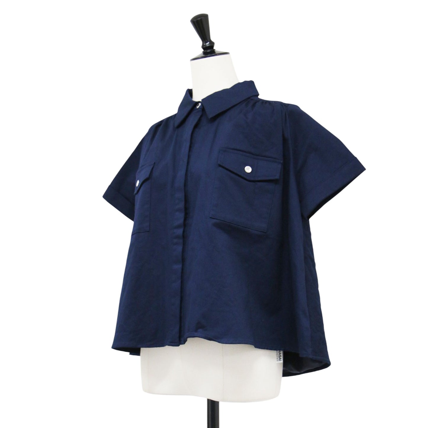 サファリ キルティング ワークシャツ / safari quilting work shirt プルオーバー フレア 半袖 切替え 花柄 凹凸 ステッチ スナップボタン 比翼仕立て 中綿 コットン