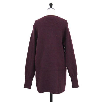 オープンショルダー クルーネック プルオーバー / SHOULDER 2HOLE KNIT ニット 長袖 チュニック丈 フィンガーホール ウール