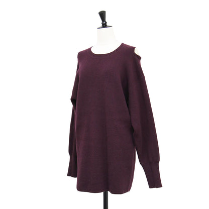 オープンショルダー クルーネック プルオーバー / SHOULDER 2HOLE KNIT ニット 長袖 チュニック丈 フィンガーホール ウール